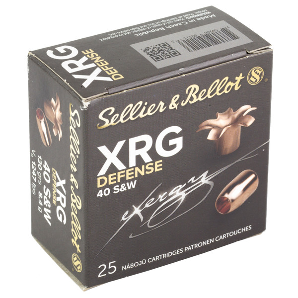 Sellier & Bellot XRG 40 S&W 130gr JHP pistol ammo with solid copper for defense.
