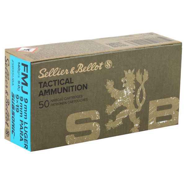 Sellier & Bellot 9mm Subsonic 140gr FMJ pistol ammo, from the world's oldest ammo producer.