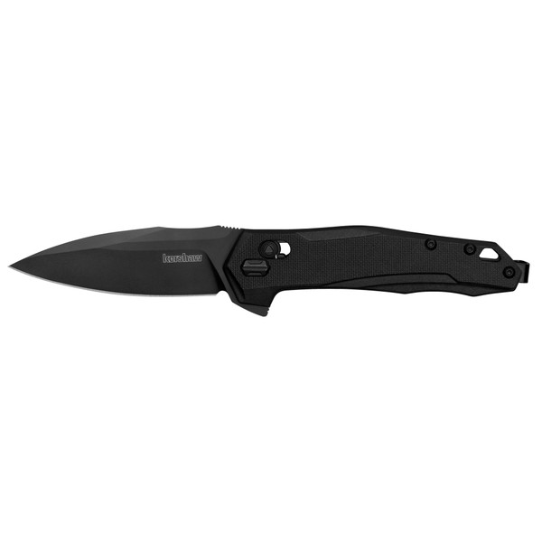 Kershaw Shoreline folding knife with black stonewash finish and serrated blade. Kershaw Shoreline folding knife with black stonewash finish and serrated blade.