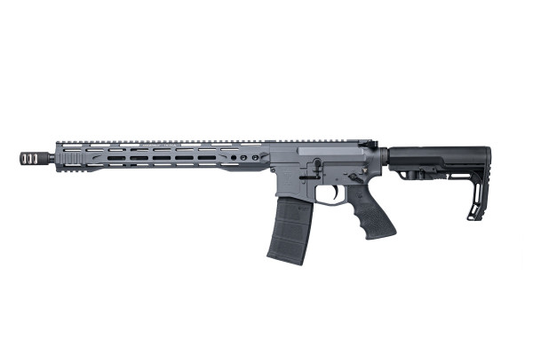 Juggernaut Tactical JTE AR-15 rifle with billet receivers, 16” barrel, M-LOK handguard, and California compliant Hellfighter system.