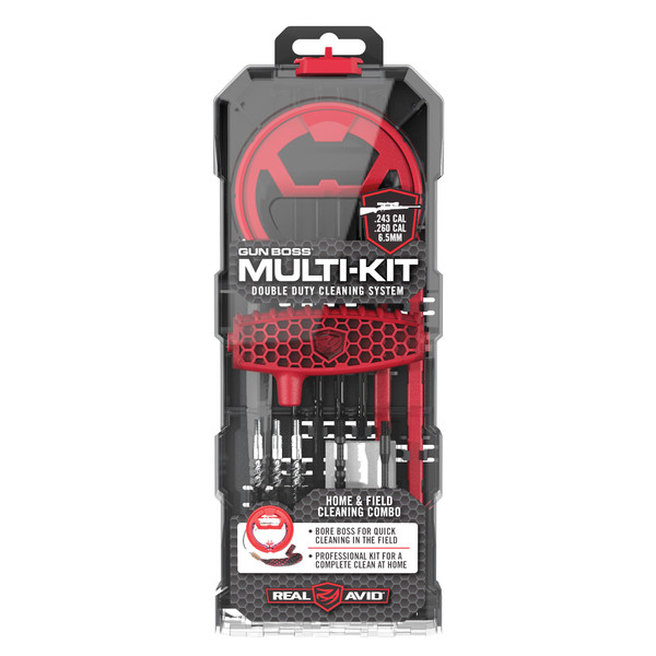 Real Avid Gun Boss Multi-Kit for .243/6.5 caliber firearm cleaning. Real Avid Gun Boss Multi-Kit for .243/6.5 caliber firearm cleaning.