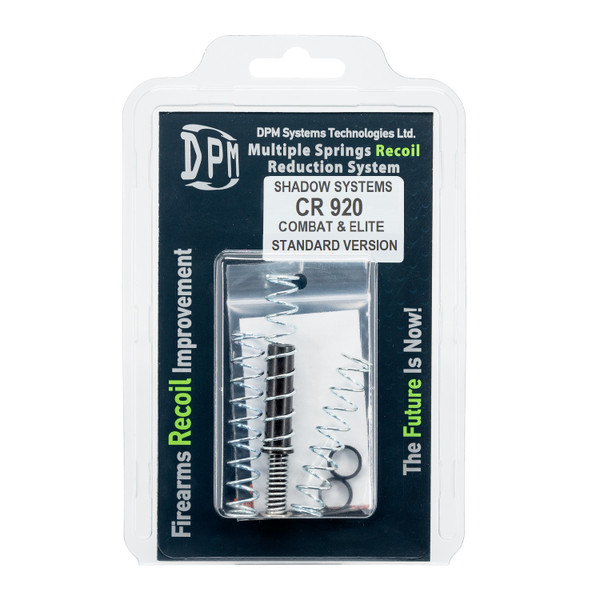DPM Recoil Reduction System for Shadow Systems CR920 Combat & Elite  drop-in replacement rod with 3 spring options and optional washers. Tunable slide forces (7.9–9.25 lb closed / ~14.3–18.7 lb full-open) to reduce recoil, prevent jams, and protect slide/frame. Lifetime warranty.