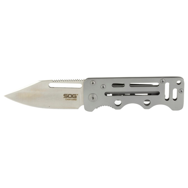 SOG Cash Card satin minimalist pocket knife with 8Cr13MoV steel blade.