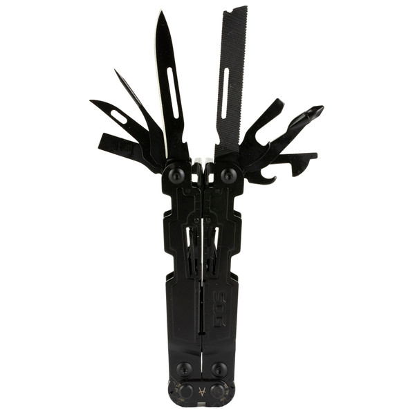 SOG PowerAccess black multi-tool with compound leverage and multiple tools.