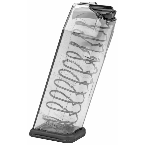 ETS 10rd CRB Carbon Smoke 9mm magazine for Glock 43X, transparent body.