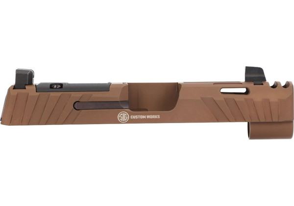 Upgrade your SIG P365 with the Specter Comp Slide Assembly with integrated compensator (reduces muzzle rise up to 30%), optics-ready (RomeoZero, RMSc, 507k), and suppressor-height XRAY3 sights. SKU 8901048.