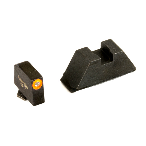 AmeriGlo suppressor height tritium sights for Glock MOS with orange front outline and flat black square notch rear.