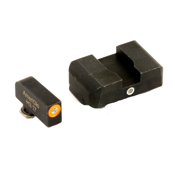AmeriGlo Pro I-Dot night sights for Glock 17 and 19 with bright orange front outline and single tritium lamp rear.