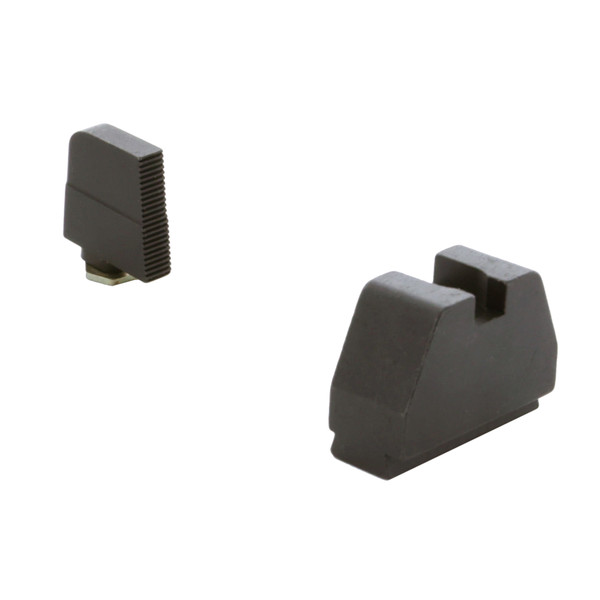 AmeriGlo 7XL tall black serrated suppressor height sights for Glock 43X and 48 MOS to co-witness with Trijicon RMRcc.