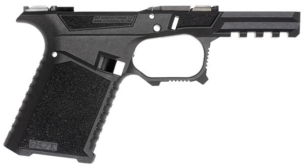 SCT 19 compact black polymer frame with aggressive texture grip. Gen3 19/23/32 compatible. Includes locking block only. Serialized frame ships to FFL.