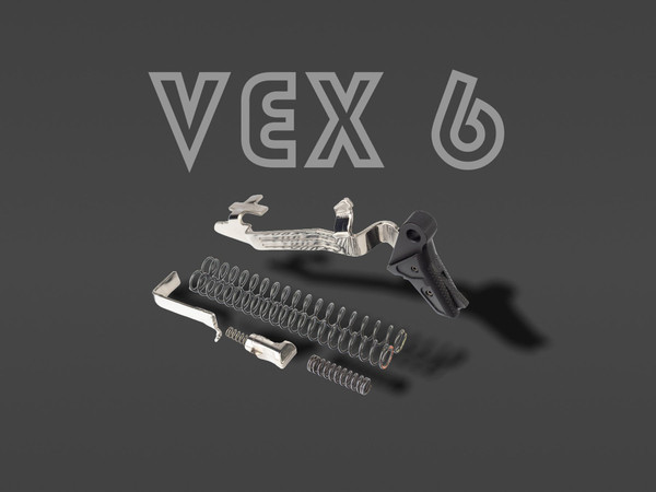 Upgrade your Gen 6 Glock with the VEX™ 6 Drop-In Trigger System. Choose Defensive or Competitive variants for adjustable pull weight, zero over-travel, short reset, and crisp break. Features VEX metal shoe, custom geometry, and upgraded springs. Bench-tested for safety and reliability on G17 Gen 6, G19 Gen 6, G45 Gen 6, and select 9mm V models. Drop-in installation for enhanced performance and consistency.