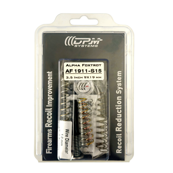 Upgrade your Alpha Foxtrot S15 or Romulus 3.5" 9mm with the DPM Mechanical Recoil Reduction System. Drop-in design with three spring sets reduces recoil, speeds follow-ups, improves accuracy, and protects your pistol. Lifetime warranty. Shop at Terran Gear USA for enhanced shooting performance.