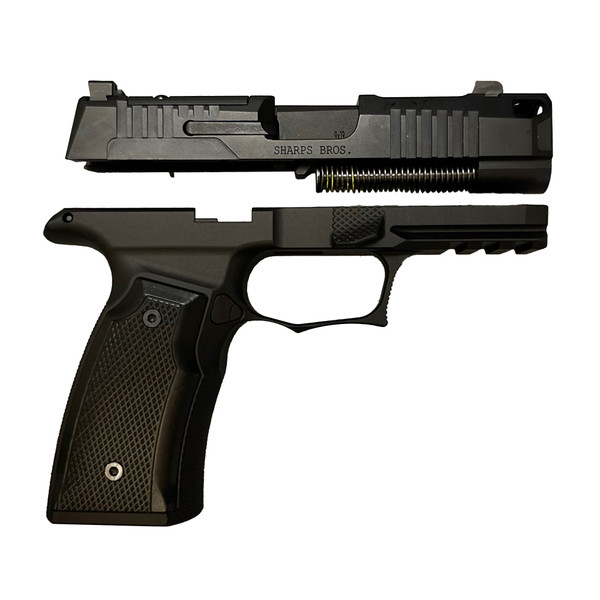 Sharps Bros P365 X Macro upgrade kit featuring black 7075-T6 aluminum grip module, ported barrel, and compensated slide.