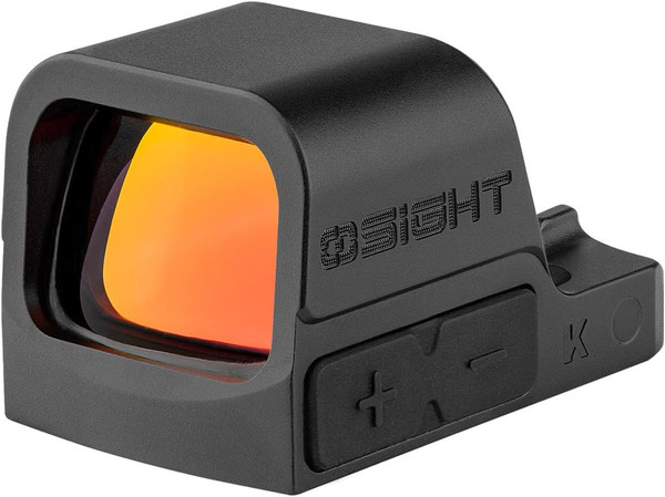Osight K micro red dot sight with 6 MOA dot, RMSc footprint, motion sensor activation, and side-loading battery. Lightweight optic for concealed carry pistols.