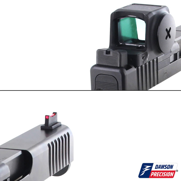 Dawson Precision Glock Gen6 co-witness sight set for Vortex Defender-ST. Fiber optic front, precision CNC machined, reliable backup iron sights for defensive and competition use.