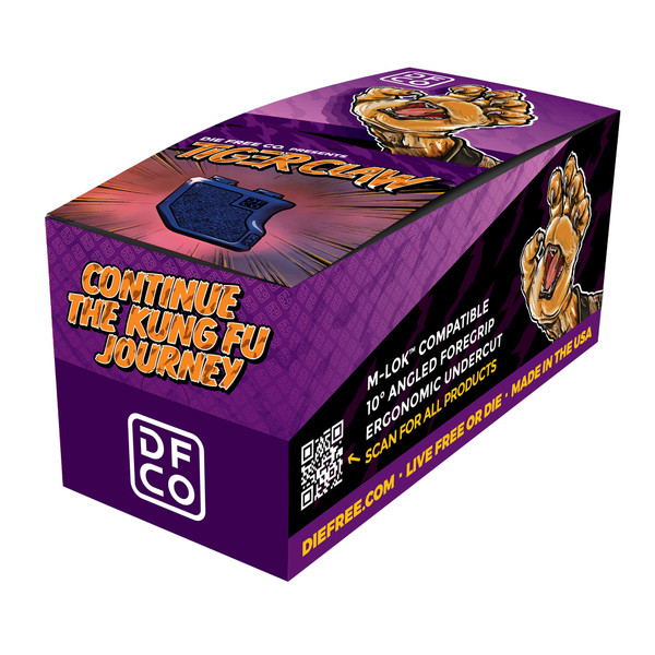 21. DFCO Tiger Claw 10-Pack Display Carton: Bulk 10-pack display carton of DFCO Tiger Claw M-LOK angled foregrips for retail or armorer use.