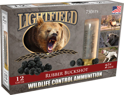 Lightfield 12 Gauge 2.75" rubber buckshot delivers 21 PVC projectiles at 700 FPS for wildlife deterrence and less-lethal applications.