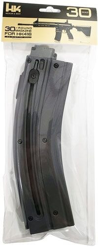 Genuine HK HK416 .22 LR 30-round polymer magazine with matte black finish. OEM replacement magazine for reliable feeding, training, and extended range sessions.