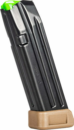 Upgrade your Glock 17 with the Mec-Gar 20-round extended 9mm magazine featuring an anti-friction finish, FDE floorplate, and proven reliability.