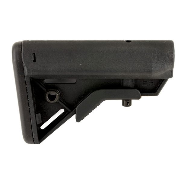 B5 Systems BRAVO Stock fits mil-spec carbine buffer tubes and adds a slim SOPMOD-style cheek weld, QD sling mounts, and cushioned buttpad.