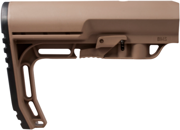 Shop the Mission First Tactical Battlelink Minimalist Commercial Stock in Scorched Dark Earth (BMSSDE). Features reinforced polyamide, angled rubber buttpad & QD sockets.