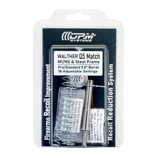 Shop the DPM Mechanical Recoil Reduction System for Walther Q5 Match M1/M2. Features 18 adjustable spring settings, slide protection, and faster follow-up shots.