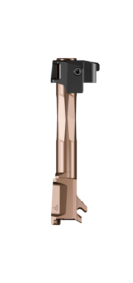 Image is a bronze Radian Ramjet for the P365XL 3.7" slide. Radian AFTERBURNER + RAMJET Combo for SIG P365XL & P365-XMACRO (3.7” slide). Boost accuracy and reduce recoil with this state-of-the-art barrel and comp system. Easy install. 50-state legal.