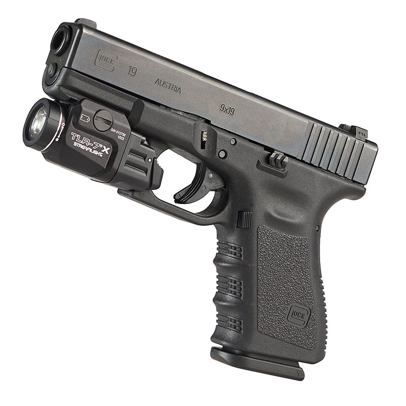 Streamlight TLR-7X 69455 weapon light with 500 lumens, dual-fuel operation, rechargeable SL-B9 battery, and compact low-profile design.