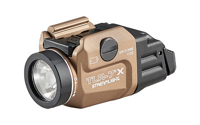 Image of Streamlight TLR-7 X 500LM SL-B9 FDE with Streamlight TLR-7X
  500 Lumens, 1 Hour Runtime, Dual Fuel, Matte Finish, Flat Dark Earth, Includes High and Low Switch, (1) SL-B9 Rechargeable Battery, USB Charging Cable 69456., ideal for various uses.