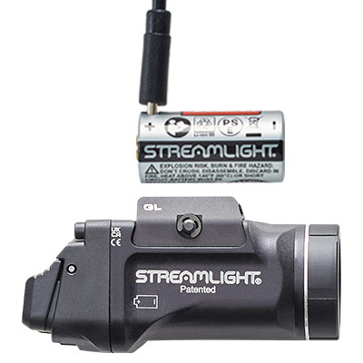 Image of Streamlight TLR-7X SUB For Glock 43X/48 with Streamlight TLR-7X Sub Weaponlight with battery, USB charging plug and WML detail.