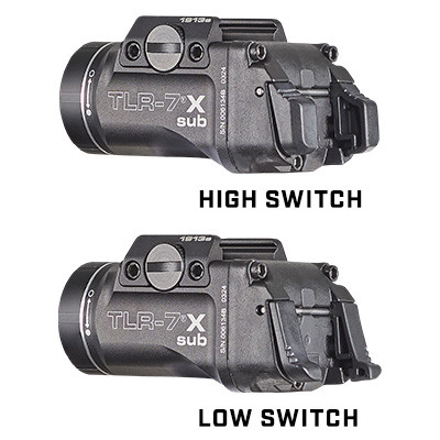 Image of Streamlight TLR-7X SUB For Glock 43X/48 with Streamlight TLR-7X Sub Weaponlight showing rear switch detail.