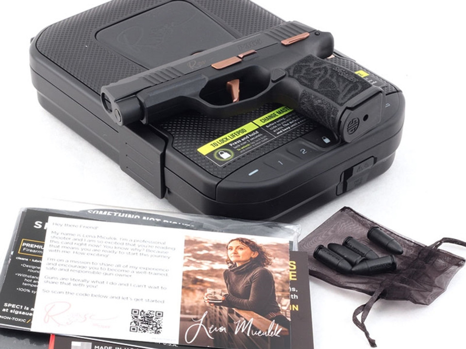 Sig Sauer P365 XL Rose 9mm CA Legal Pistol Kit – Includes a custom ROSE Vaultek lockable case, two 10-round magazines, and a step-by-step ROSE training video designed to empower women and new firearm owners with confidence and safety