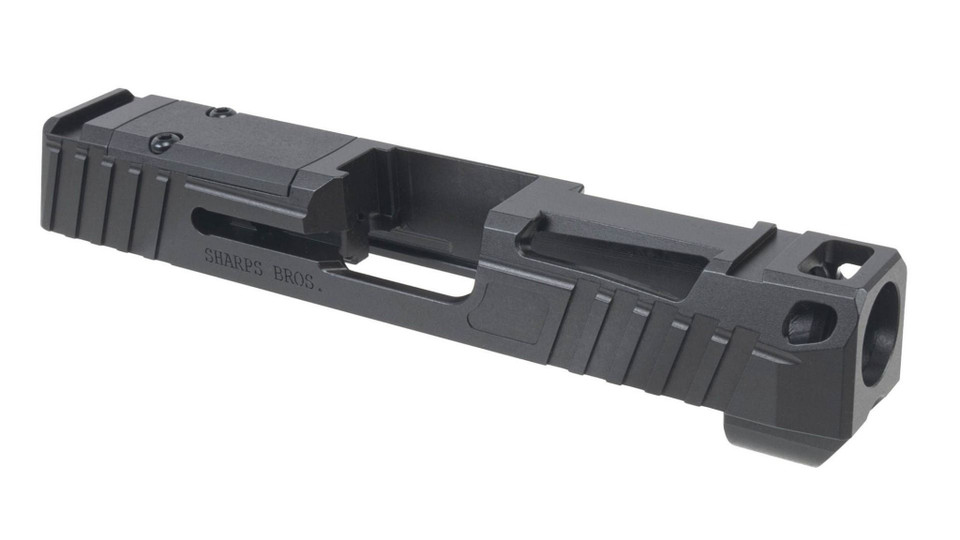 Introducing the Sharps 365X-Improved slide, an enhanced alternative to the OEM Sig Sauer P365 slide. Experience the ideal P365 length with our integrated three-port compensator.