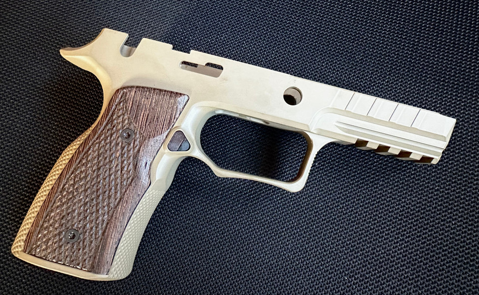 Sharps Bros Grip Module for P320 (9mm) with Manual Safety Cut & Wenge Wood Grips - FDE
