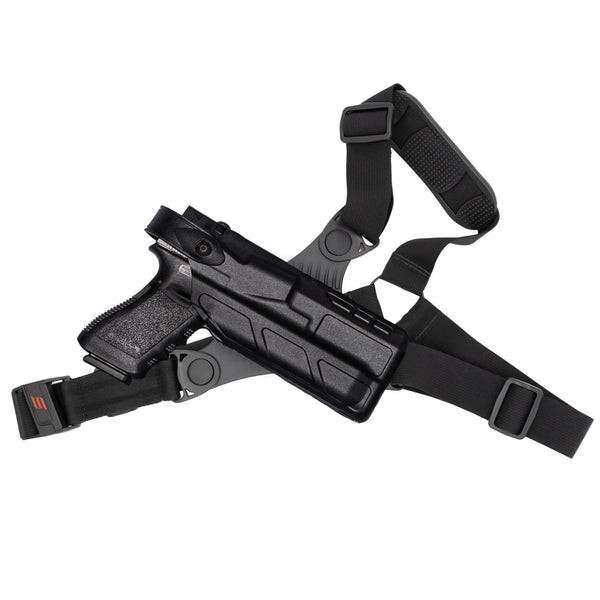 The Safariland Chest Rig (SCR) is a durable, adaptive chest-mounted platform for 6TS and 7TS holsters, featuring a quick-attach buckle and three-strap securement. Available now at Terran Gear USA.