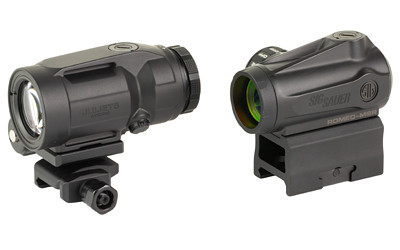 Image of SIG ROMEO-MSR GEN II RD W/J5 MAG with Sig Sauer ROMEO MSR/Juliet Combo Gen II
  ROMEO MSR Red Dot with Juliet5 Micro Magnifier, 5X24mm, 2 MOA Dot, Black SORJMSR501., ideal for various uses.