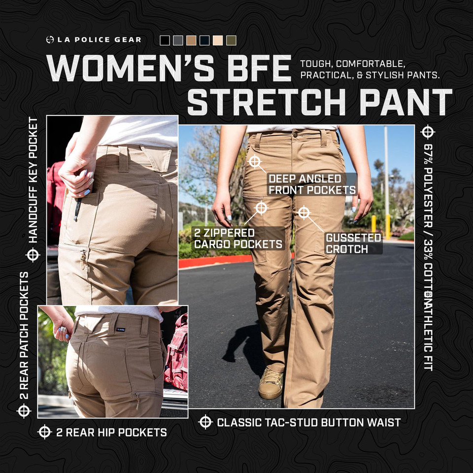 Women's Stretch Tactical Pants – 11-pocket tactical design, CCW-friendly, and ultra-durable. Perfect fit for field or office. Available now at Terran Gear USA!