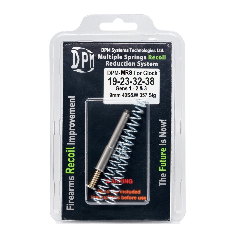 DPM Recoil Reduction System for Glock Gens 1–3: 19, 23, 25, 32, 38. Multi-spring design with frame protection, tuned for 115gr and 124gr ammo. NTOA tested.