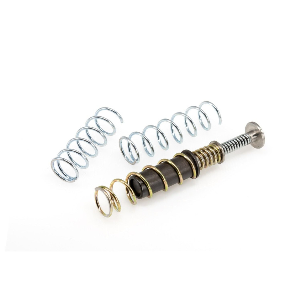 DPM telescopic recoil system for Glock 26/27/28/33/39 Gen 1–5. Custom spring rates, smoother cycling, reduced recoil & frame impact. Lifetime warranty.