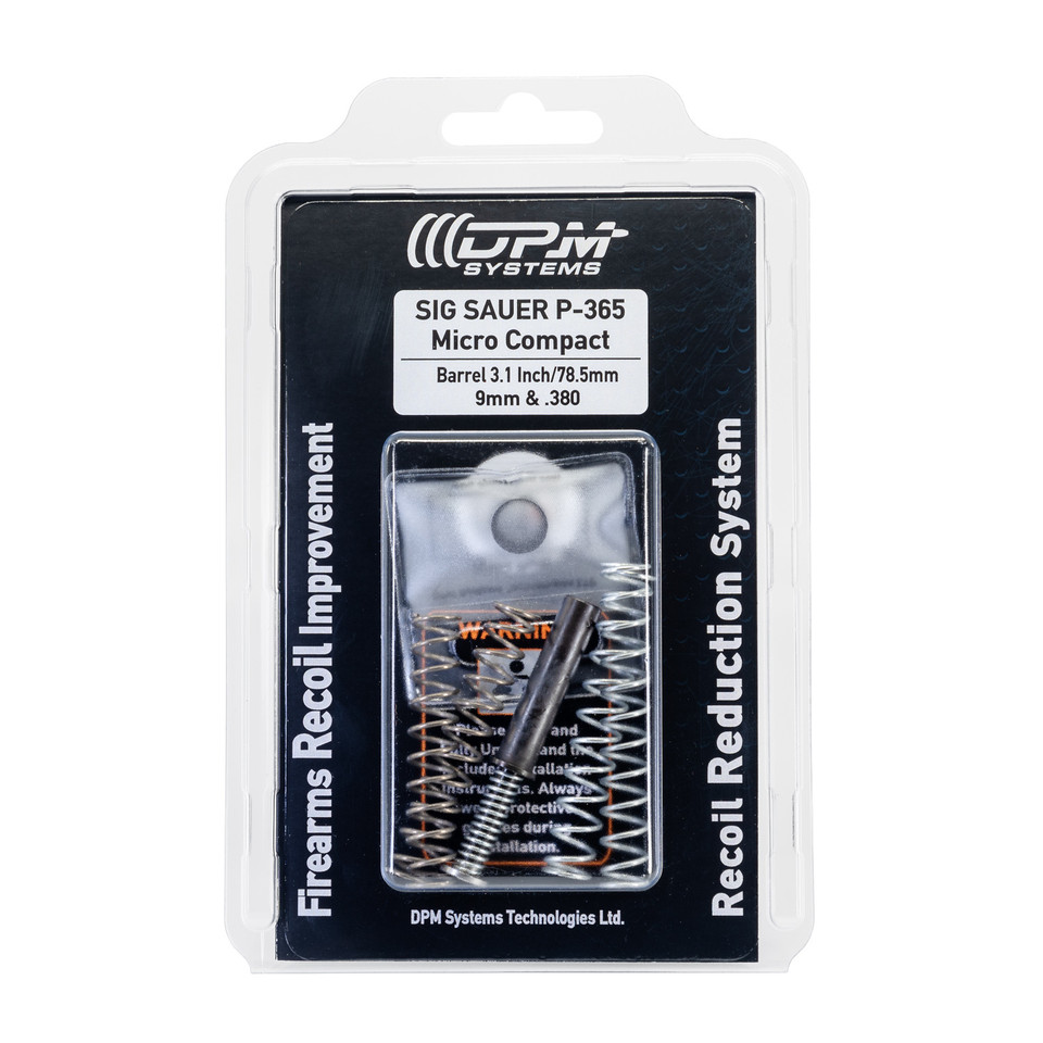DPM Mechanical Recoil Reduction System for SIG P365. Drop-in upgrade, 4 spring options, reduced recoil, better accuracy, lifetime warranty. Fine-tune slide action to your preference.