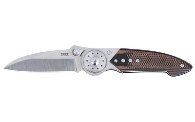Image of CRKT WALKER BLADE LOCK 2.93" SILVER with Columbia River Knife & Tool Walker
 Folding Knife, 2.93" Sheepsfoot Blade, 14C28N Blade Steel, 5.94" Overall Length, Satin Finish, Silver, Brown Handle, Blade Lock 4200., ideal for various uses.