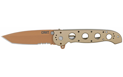 Image of CRKT M16-14D DESERT 3.99" T CMBO with Columbia River Knife & Tool M16-14D Folding Knife
 3.99" Tanto Blade, Combo Edge, Aluminum Handle (Desert Color), AUS 8/ Copper Titanium Nitride Finish, Locking Liner M16-14D., ideal for various uses.