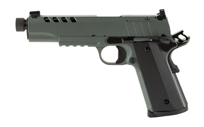 Image of TISAS 1911 Night Stalker 45ACP 8RD TB with Tisas USA 1911 Night Stalker SF
 Single Action Only, Semi-automatic, Metal Frame Pistol, 45 ACP, 5.55" Threaded Barrel, Threaded .578x24 TPI, Cerakote Finish, Gray, Light Rail, Black Rear/ Tritium Ora...