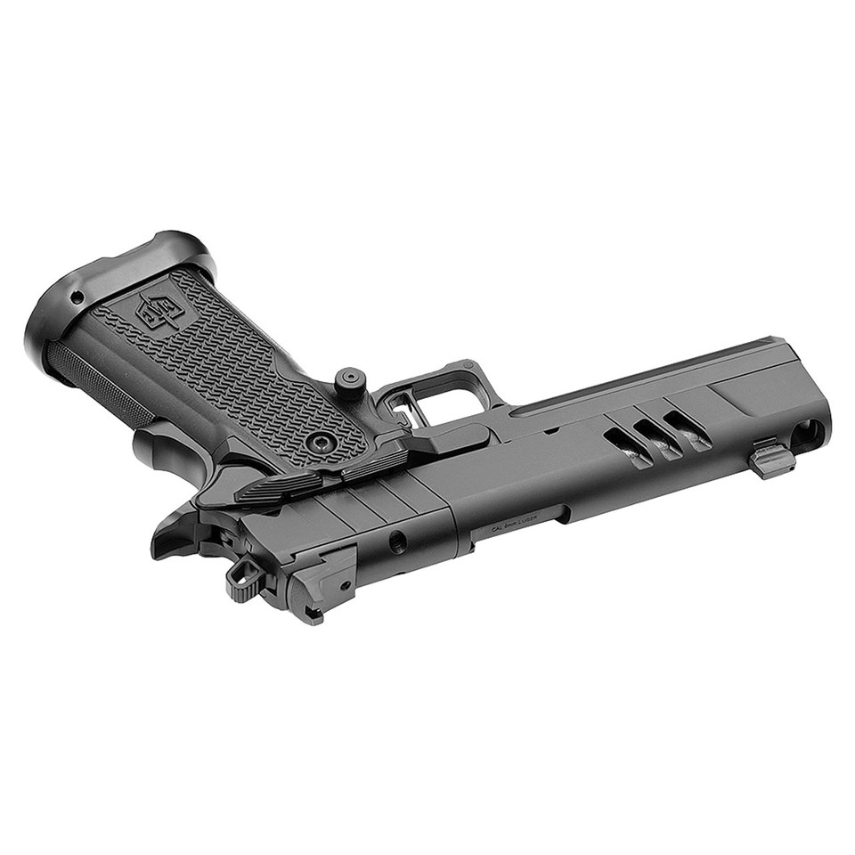 MAC 9 DS-D Comp 9mm pistol with forged steel frame, integrated ported barrel, and optic-ready AOS plate system. 2011-compatible duty-grade performance.