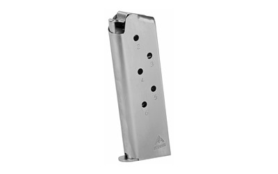 Image of MEC-GAR MAG COLT OFFICER 45 6RD NICKEL with Mec-Gar USA Magazine
 45ACP, 6 Rounds, Fits 1911, Officer, Nickel Finish MGCO4506N., ideal for various uses.