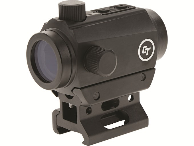Crimson Trace CTS-25 1x red dot sight with 4.0 MOA reticle, removable riser mount, and side battery compartment. Shock and water-resistant with a 1-year battery life.