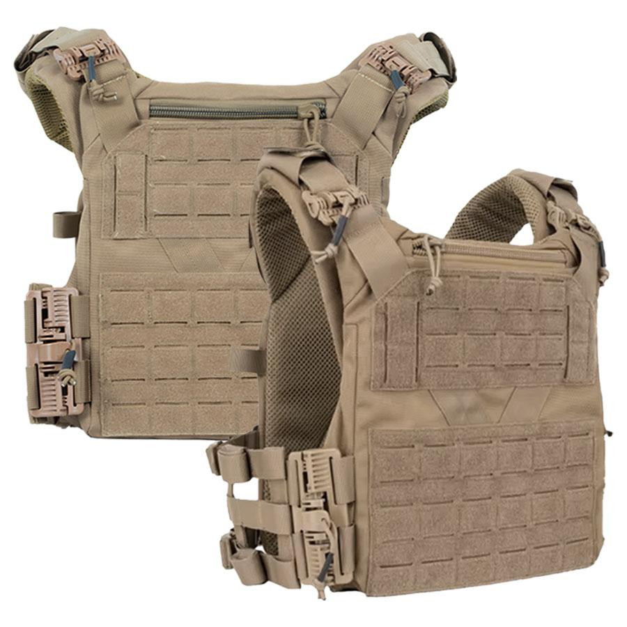 The MKS Full Forge Gear Plate Carrier Shelter in Tan offers rugged ballistic nylon, MOLLE compatibility, and quick-release buckles. Fits 10x12 and 11x14 plates.