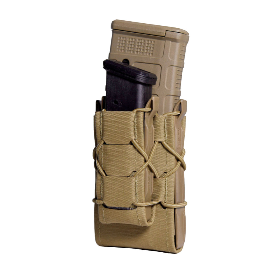 Image of High Speed Gear TACO GEN 2, Magazine Pouch, Fits (1) Pistol and (1) Rifle Magazine, Nylon/Thermoplastic Construction, Coyote Brown 24DD00CB with SKU: HSGI24DD00CB
  The Generation 2 Double Handcuff TACO is sleeker, lighter and more versatile t...