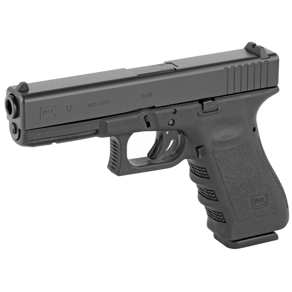 Image of GLOCK 17 Gen 3, Striker Fired, Semi-automatic, Polymer Frame Pistol, Full Size, 9MM, 4.49" Barrel, Matte Finish, Black, Fixed Sights, 10 Rounds, 2 Magazines PI1750201 with SKU: GLPI1750201
  Designed for professionals, the GLOCK 17 is trusted ...