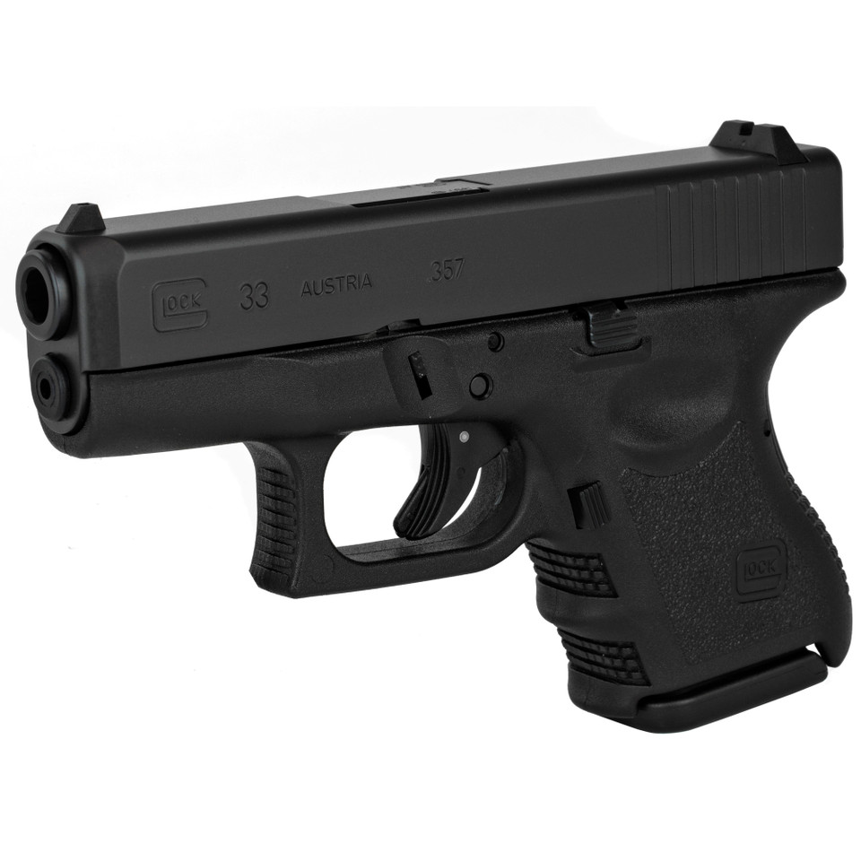 Image of GLOCK 33 Gen 3, Striker Fired, Semi-automatic, Polymer Frame Pistol, Sub-Compact, 357 SIG, 3.43" Barrel, Matte Finish, Black, Fixed Sights, 9 Rounds, 2 Magazines PI3350201 with SKU: GLPI3350201
  Experience high muzzle velocity and impressive ...